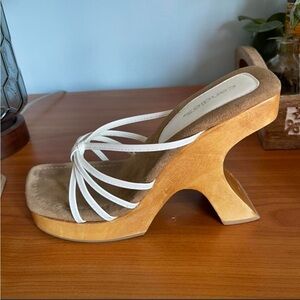 Candie's White Strappy Wooden Heel Sandals